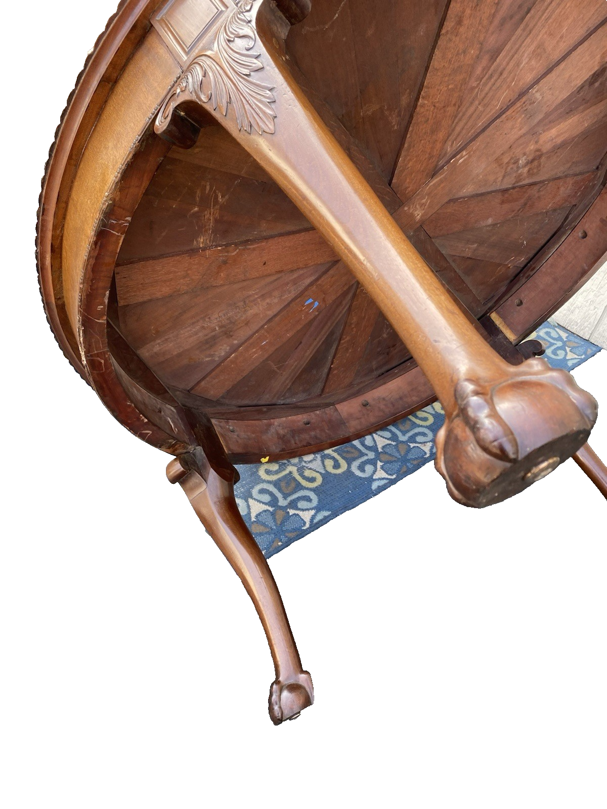 66354 Mahogany Leather Top Claw Foot Dining Table