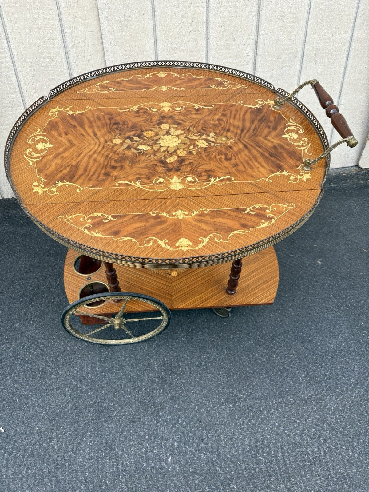 66844 Italian Inlaid Bar Cart Liquor Cabinet Teacart