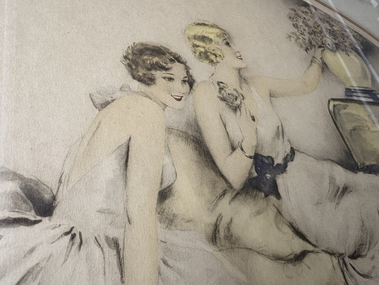 ART YS:      Antique Print   Woman and Roses Copyright 1934 Camila Lucas NYC USA