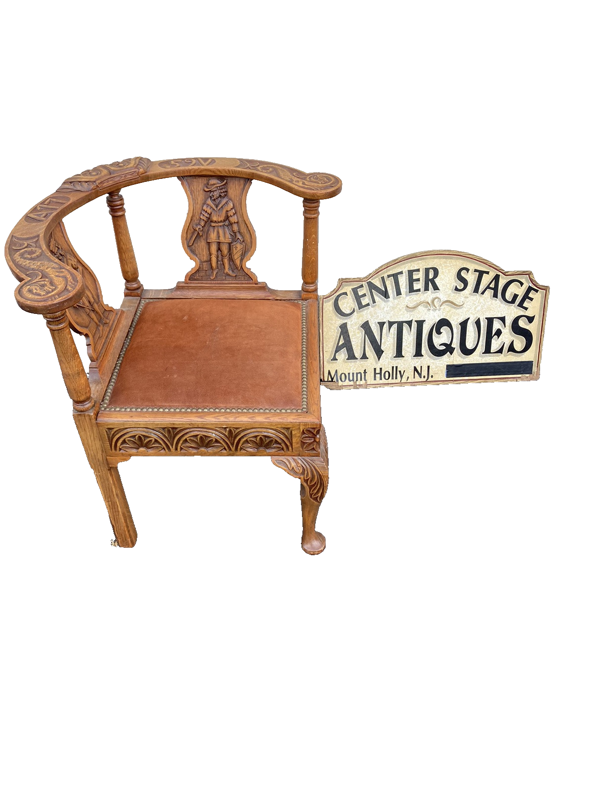 66381   Custom Made Hand Carved Oak Corner Chair