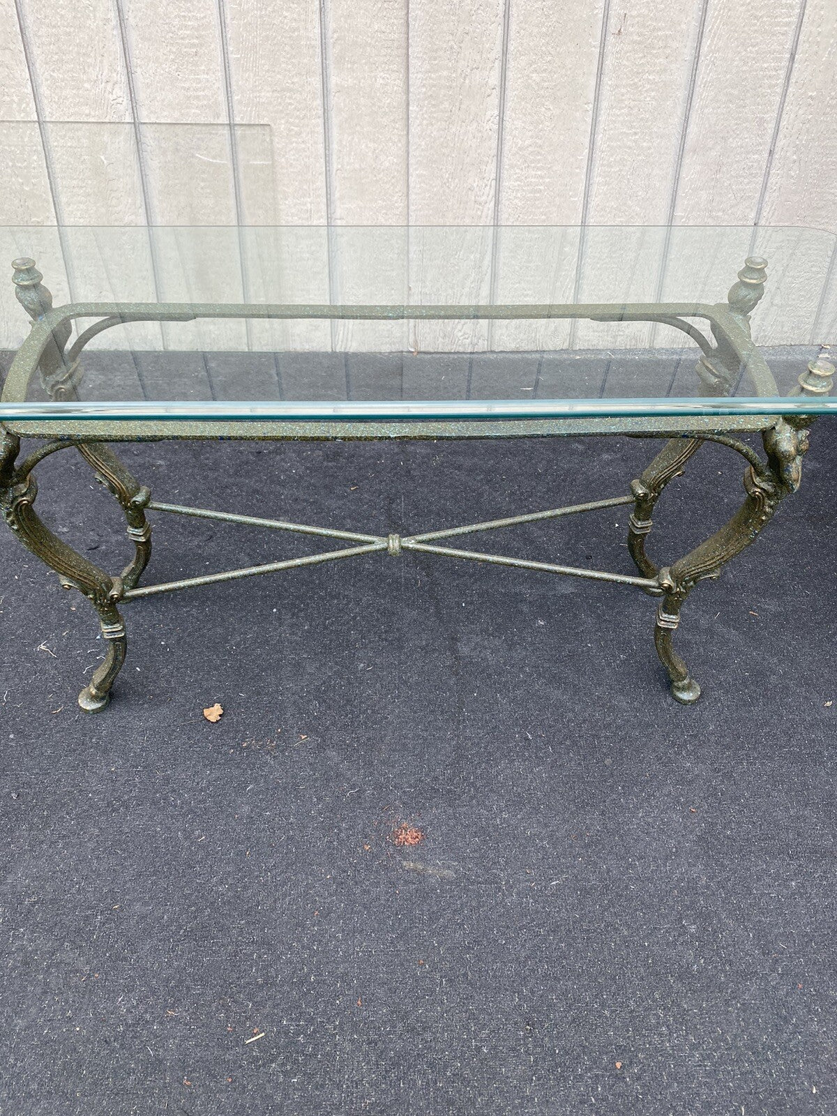65667  Figural Glass Top Decorator Sofa Table