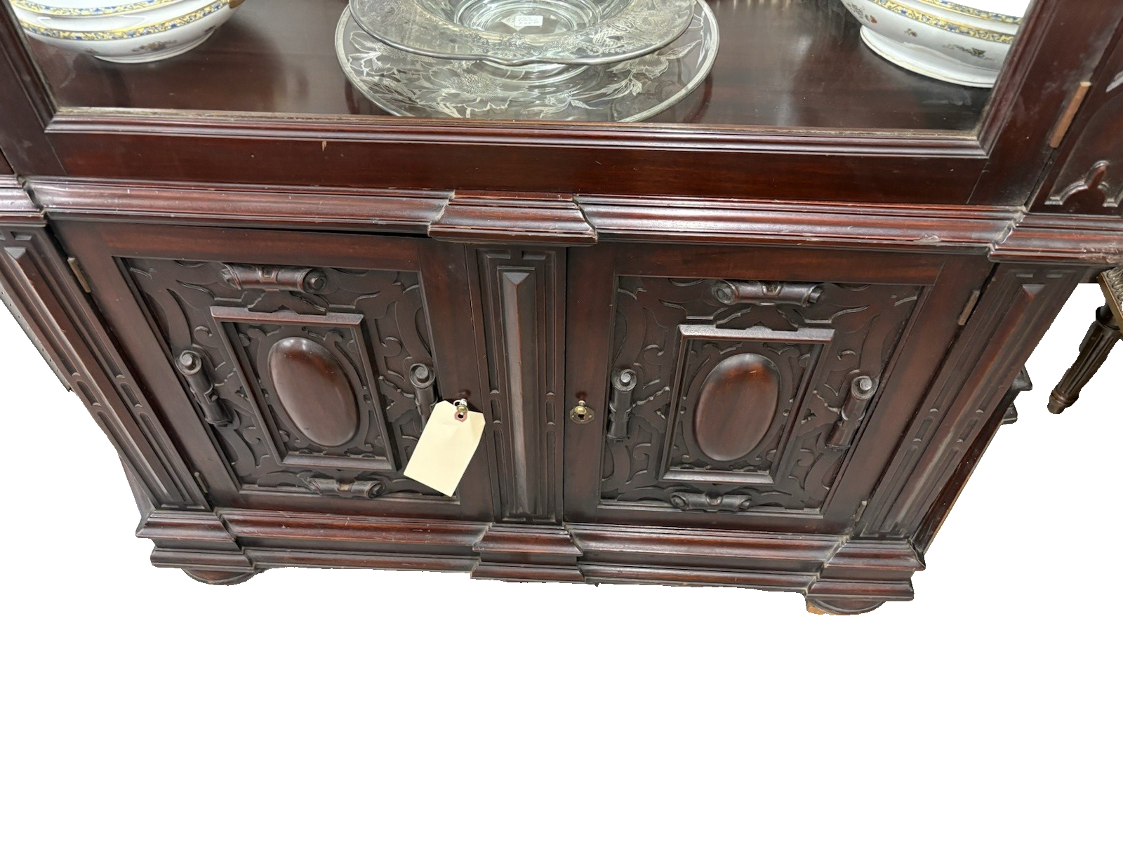 64352   Large RARE Antique Victorian Mahogany China Cabinet Curio