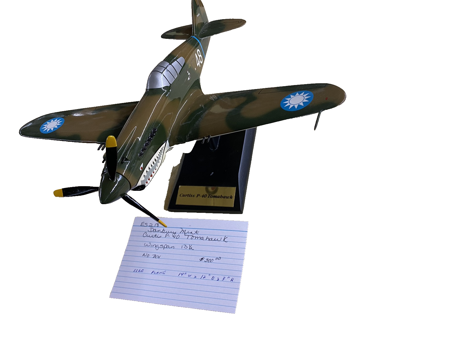 ES 218 DANBURY MINT Curtis P - 40  Tomahawk  Plane Airplane  WING  14" W