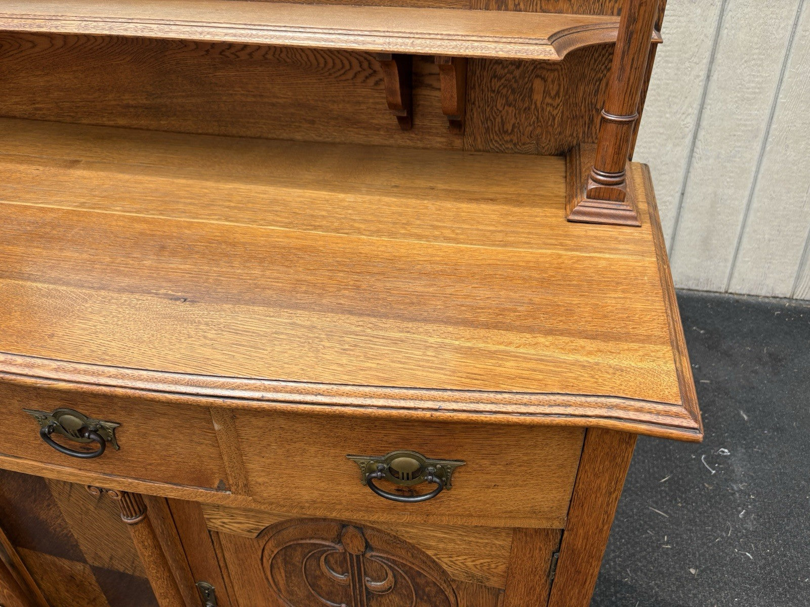 66739  Antique Victorian Oak Buffet Sideboard with Mirror