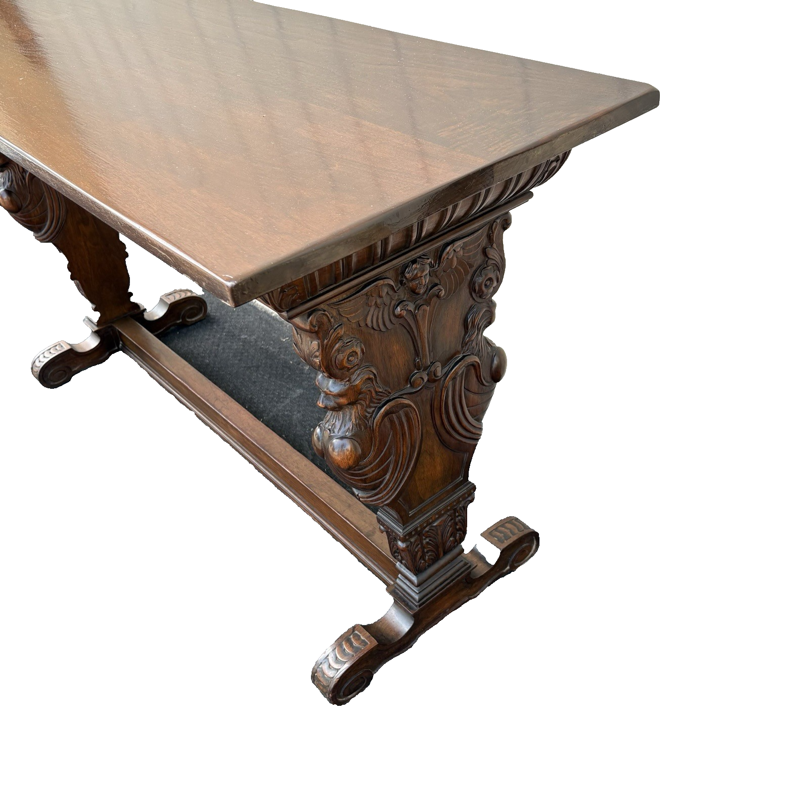 65236   Antique Solid Mahogany Hand Carved Figural Gryphon  Sofa Table Sideboard