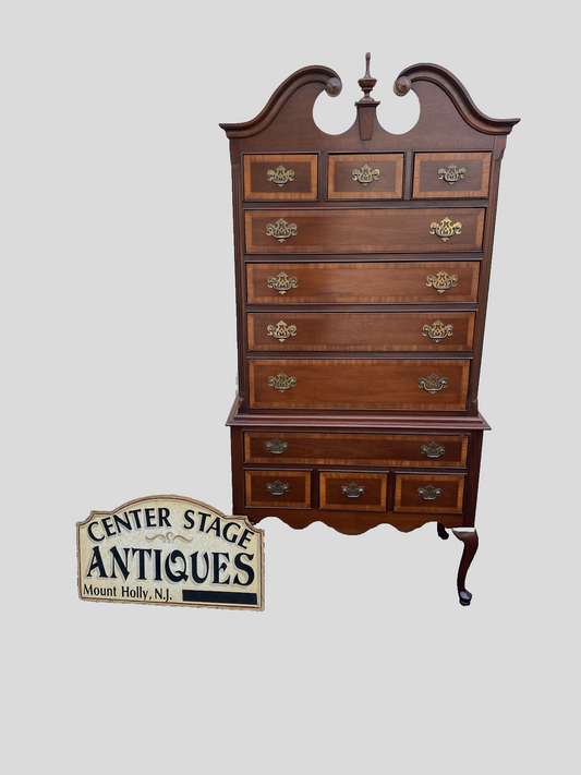 64546 Dixie Inlaid 2 Piece Banded  Mahogany Queen Anne High Boy