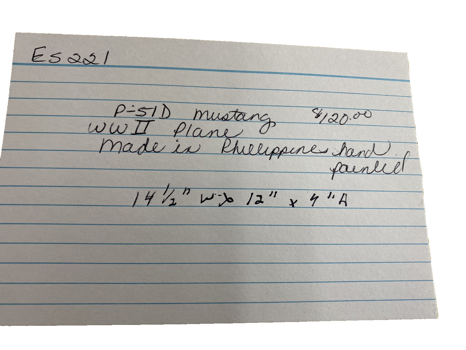 ES 221:  PS -51 D Mustang  Airplane  Scale 1/32 Big Beautiful Doll   14 1/2 Wing