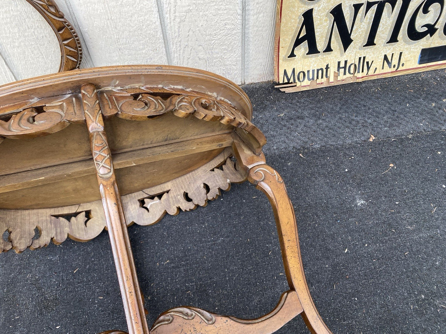 66546 Antique Walnut Tray Top Coffee Table Stand  RARE City Scape Design