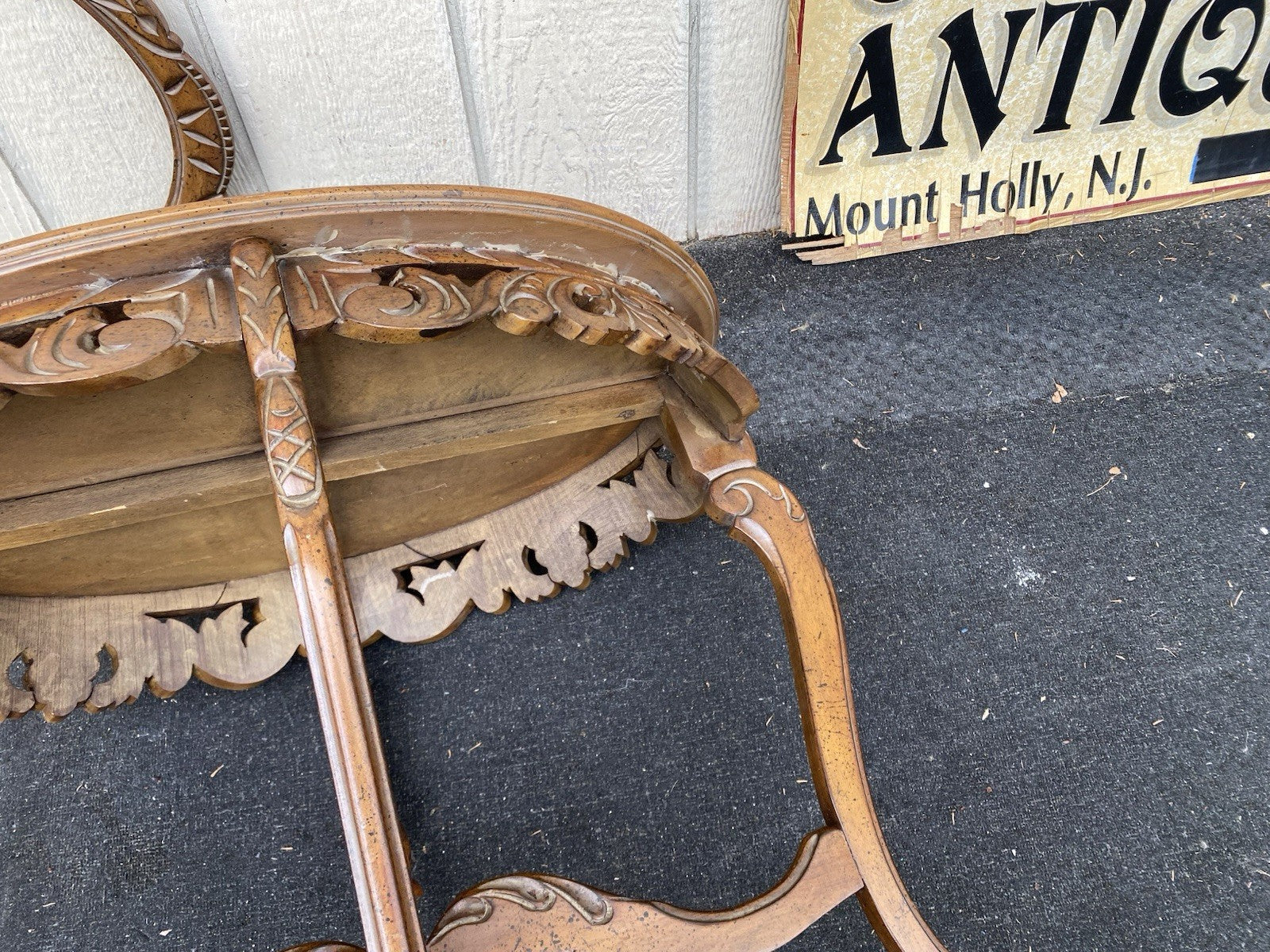 66546 Antique Walnut Tray Top Coffee Table Stand  RARE City Scape Design