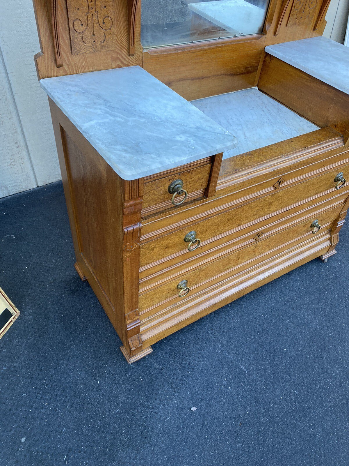65166 Antique Victorian Oak Dresser with Mirror