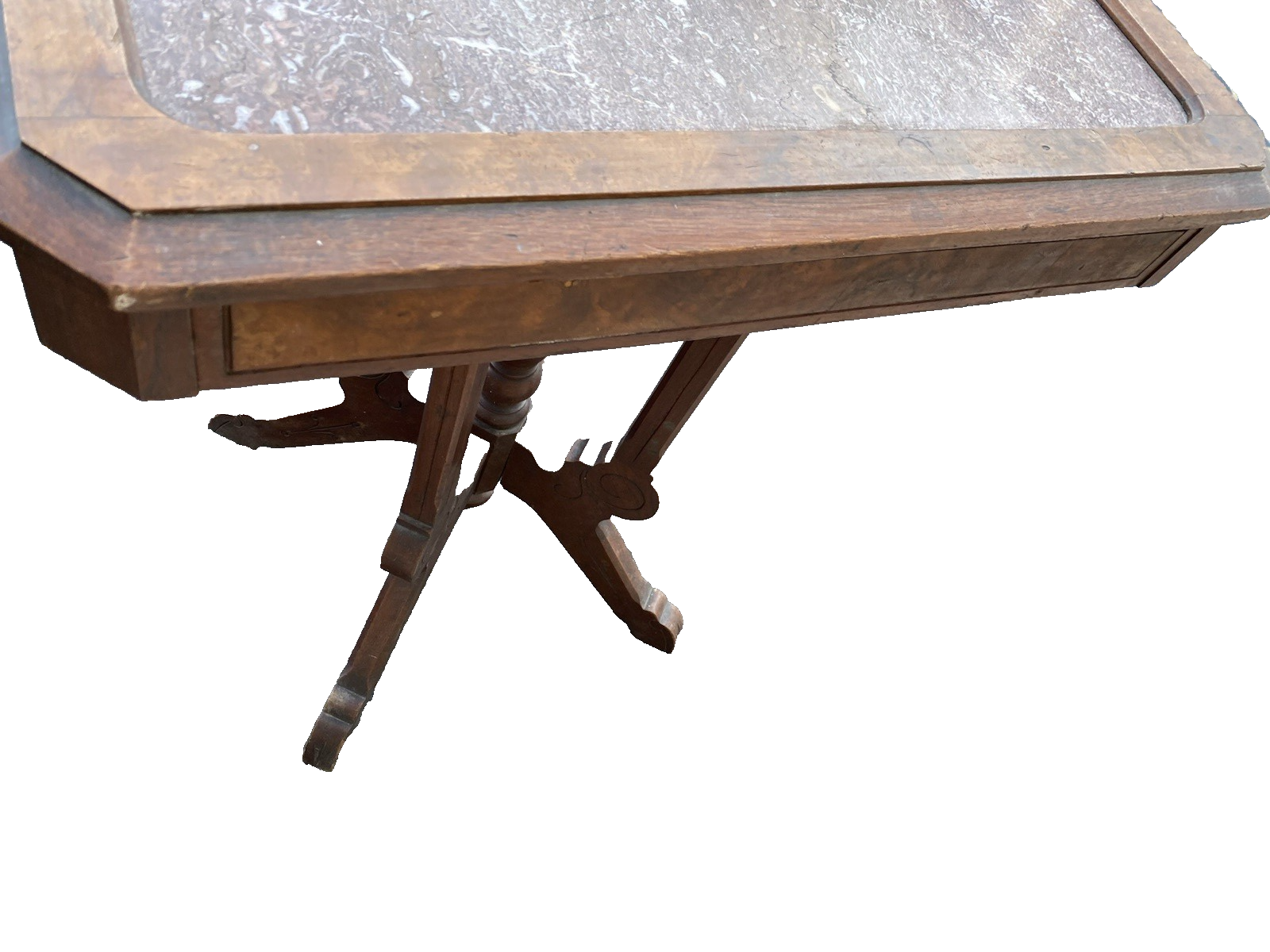 66591  Antique Victorian Marble Top Walnut Lamp Table Stand