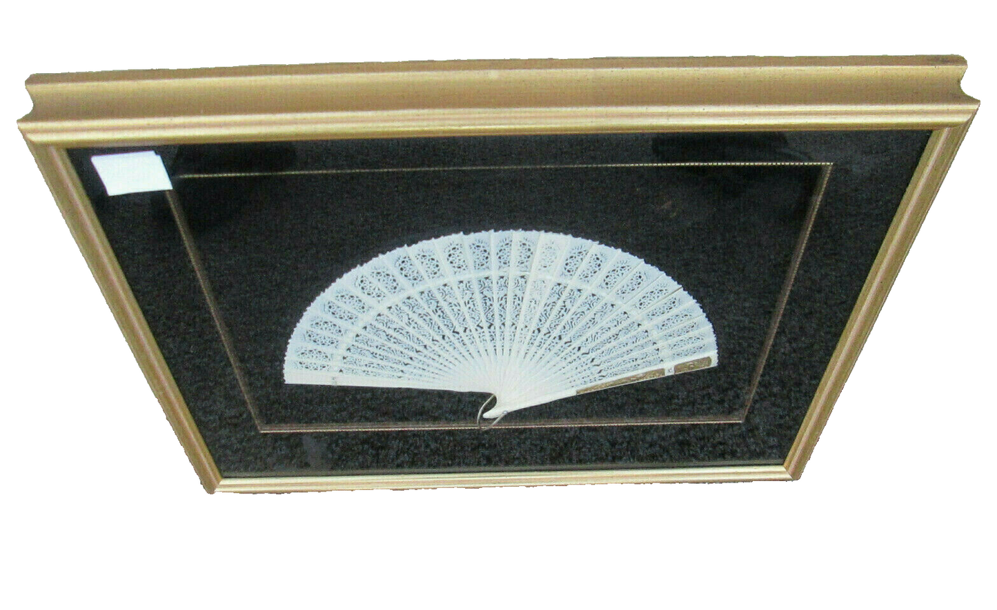 COL CW:    Decorative Celluloid Pierced Carved Fan in Frame