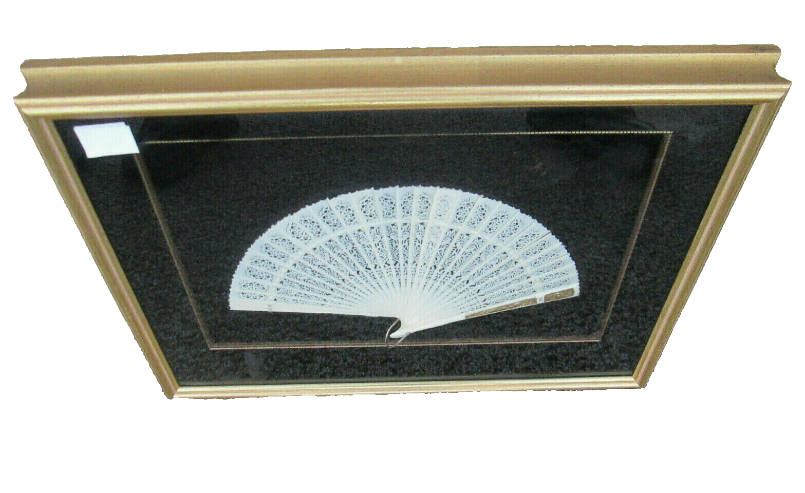 COL CW:    Decorative Celluloid Pierced Carved Fan in Frame