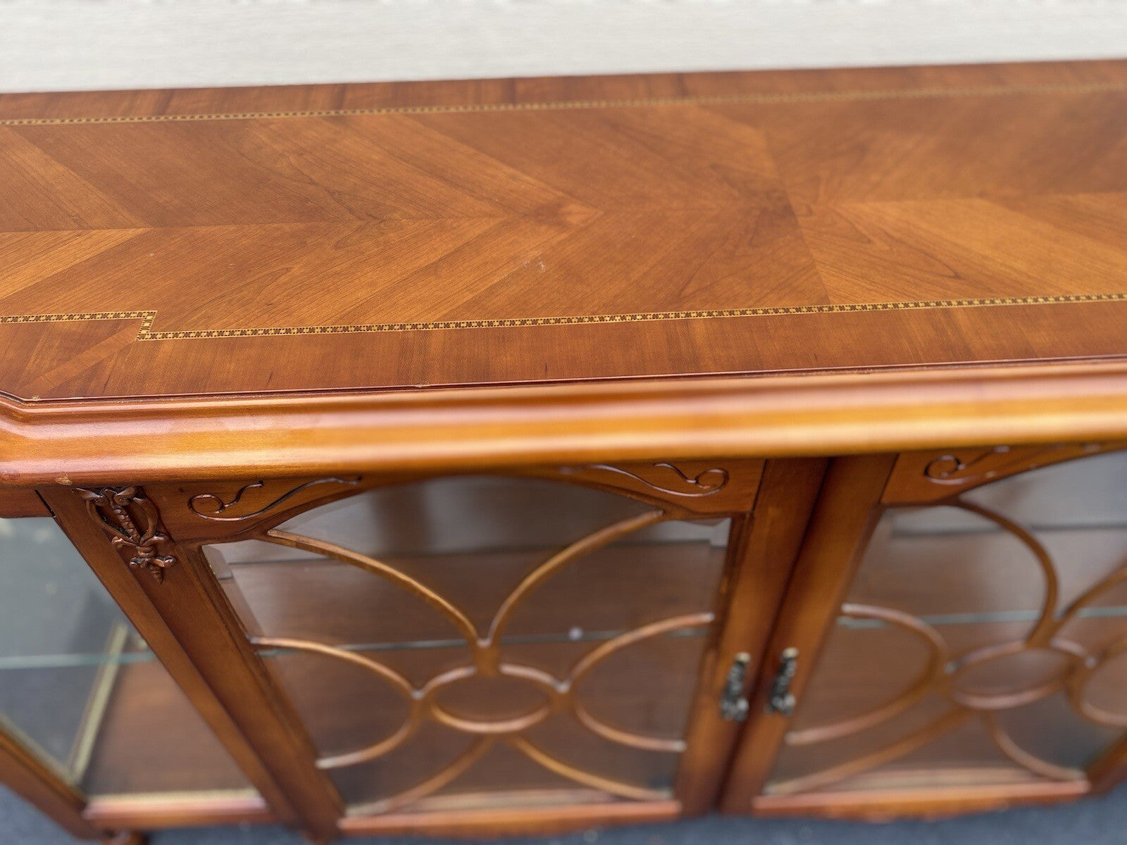 64779 Inlaid Cherry Curio Console Sideboard