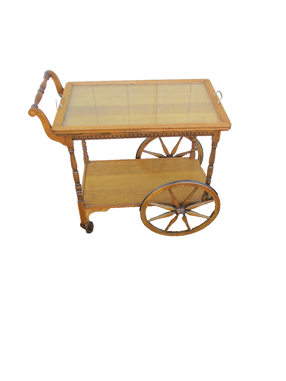 63826 Antique Oak Tea Cart Bar Cart Server w / Removable Tray
