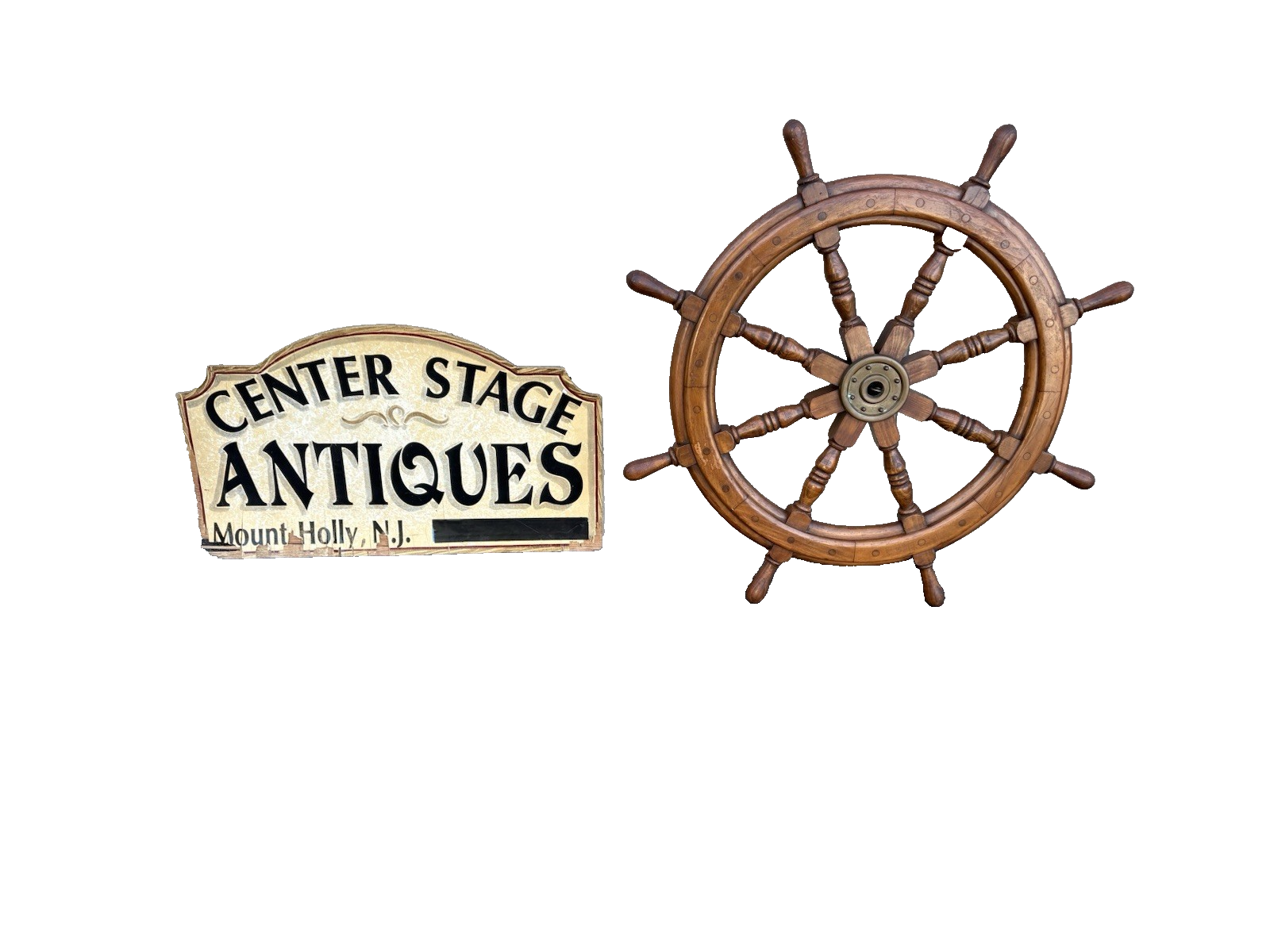 66949 Antique Wood and Brass Ships Wheel