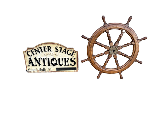 66949 Antique Wood and Brass Ships Wheel