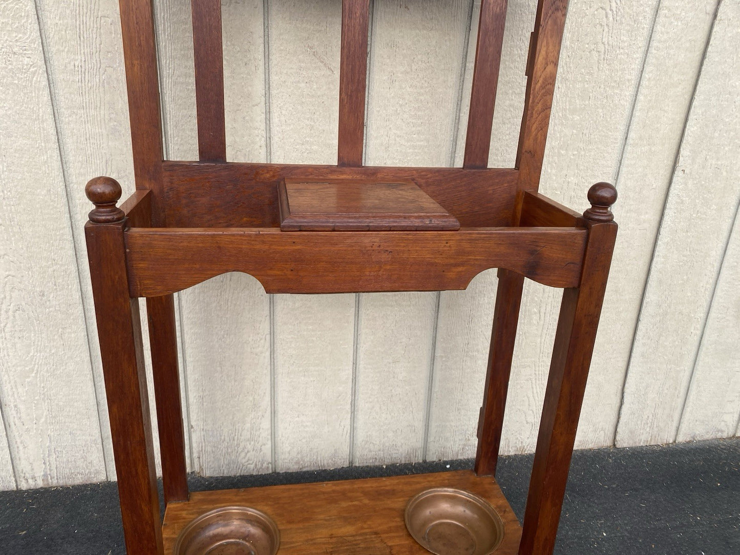 66600 Antique Victorian Hat Rack Hallseat w/ Mirror + Umbrella Stand