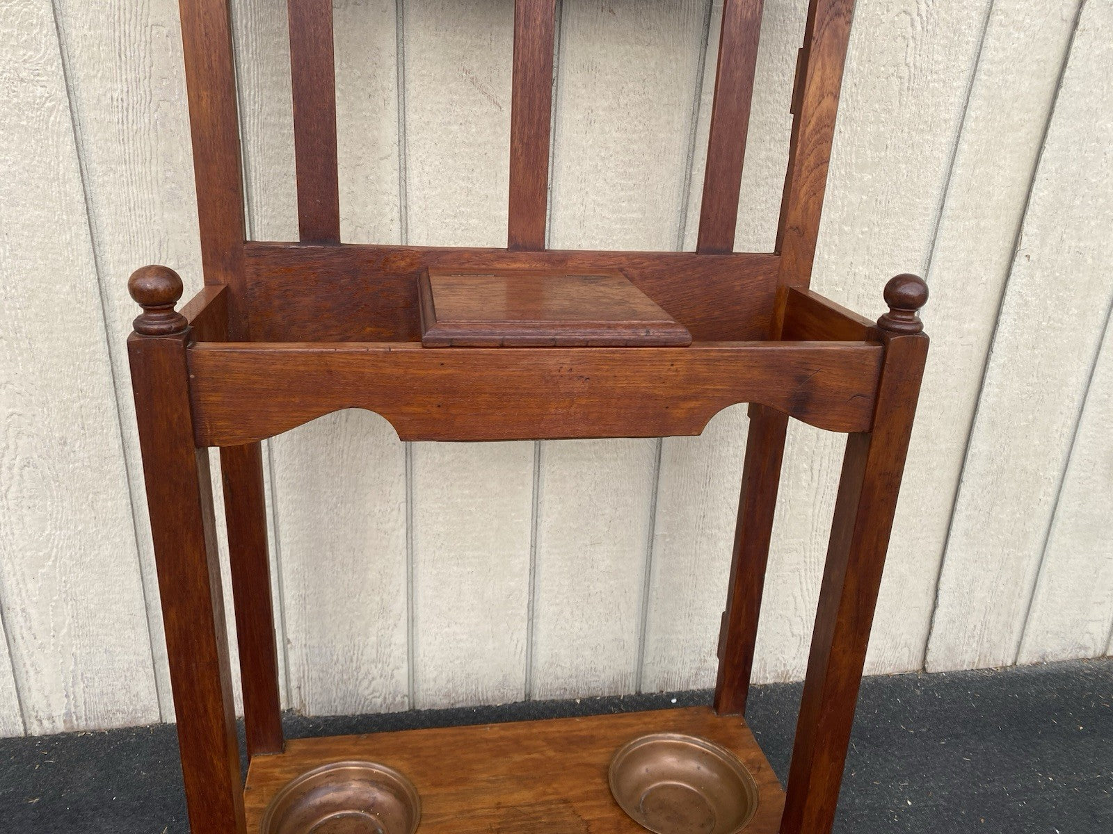 66600 Antique Victorian Hat Rack Hallseat w/ Mirror + Umbrella Stand
