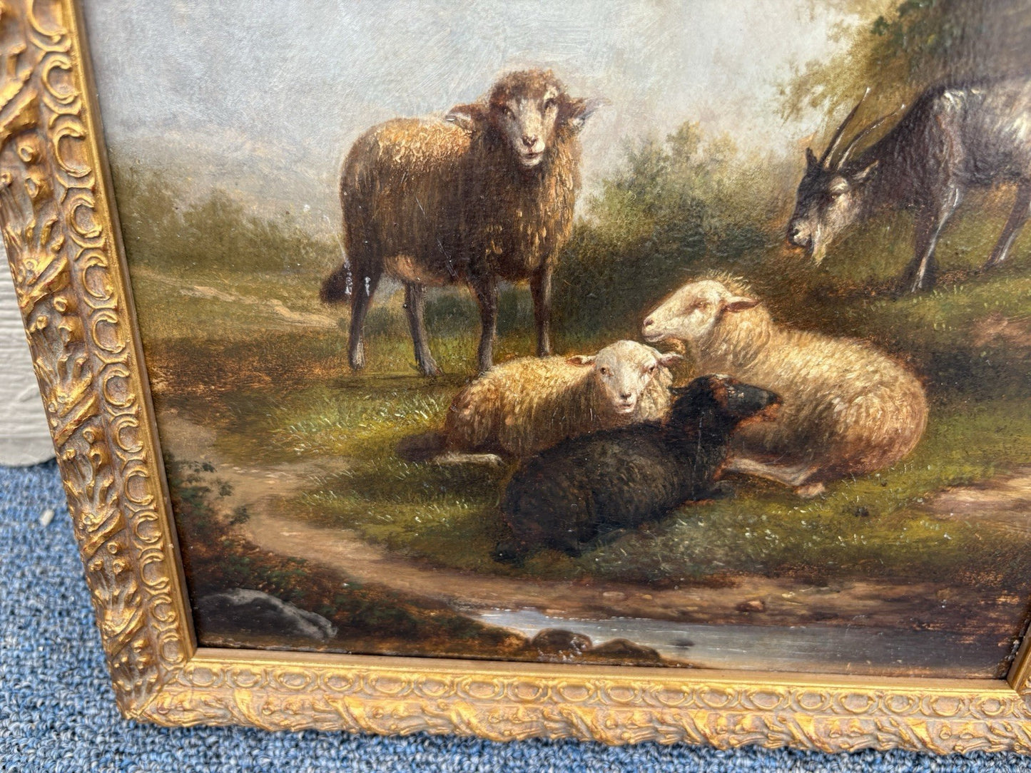 ART 01: Antique Lanscape Oil on Board  Sheep