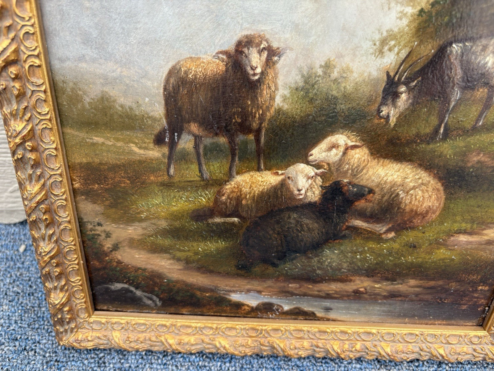 ART 01: Antique Lanscape Oil on Board  Sheep