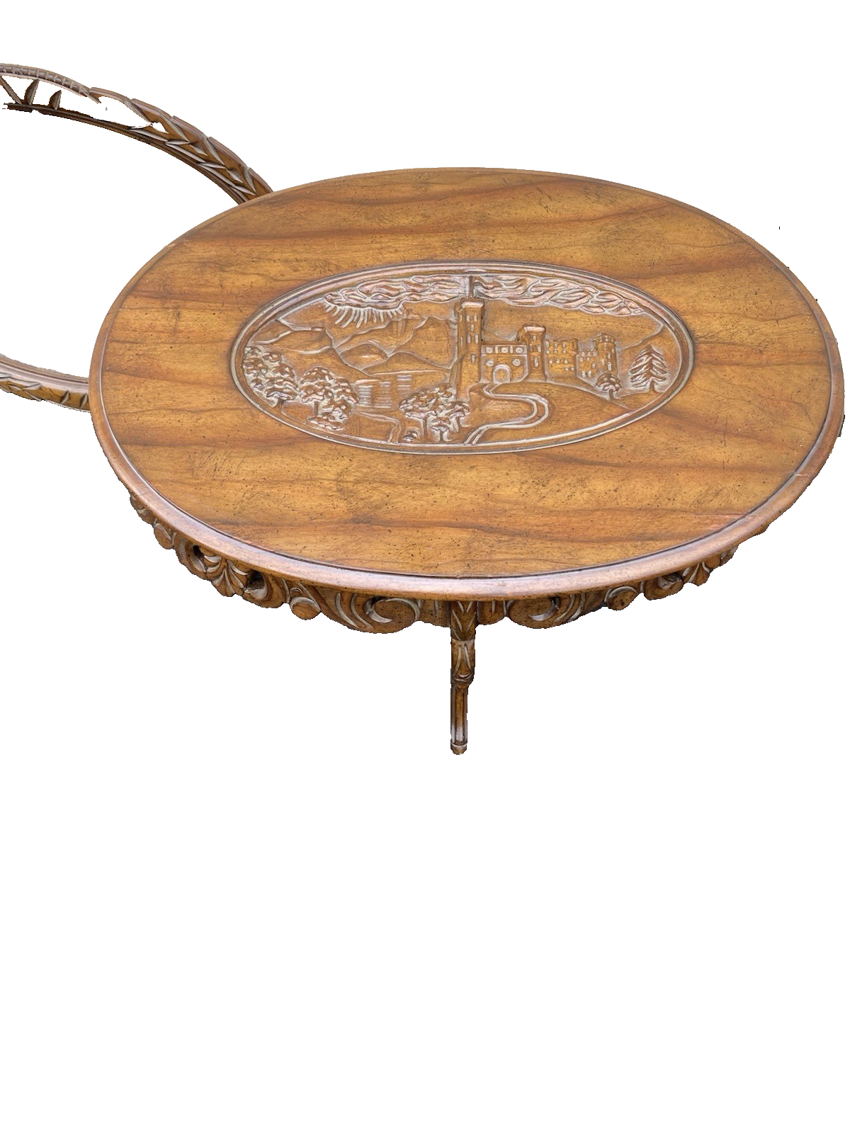 66546 Antique Walnut Tray Top Coffee Table Stand  RARE City Scape Design