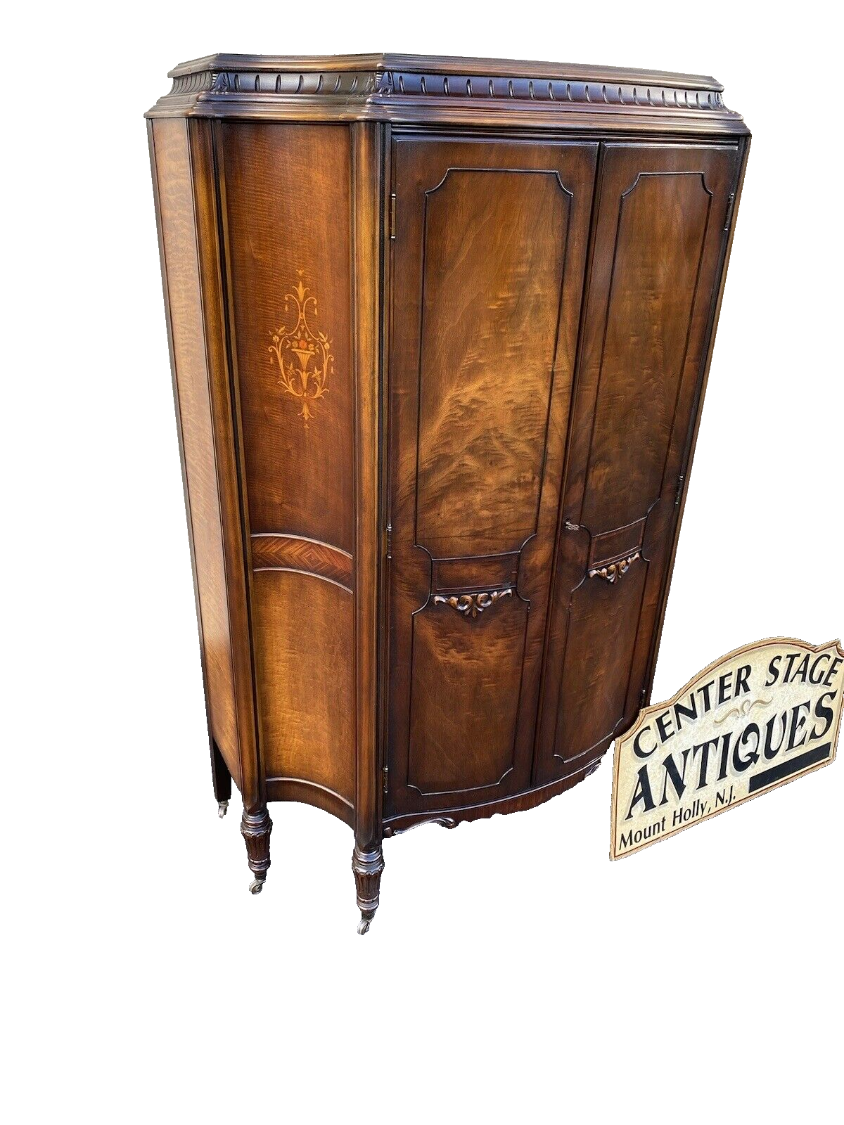 64922 Inlaid Walnut Chifferobe High Chest Dresser
