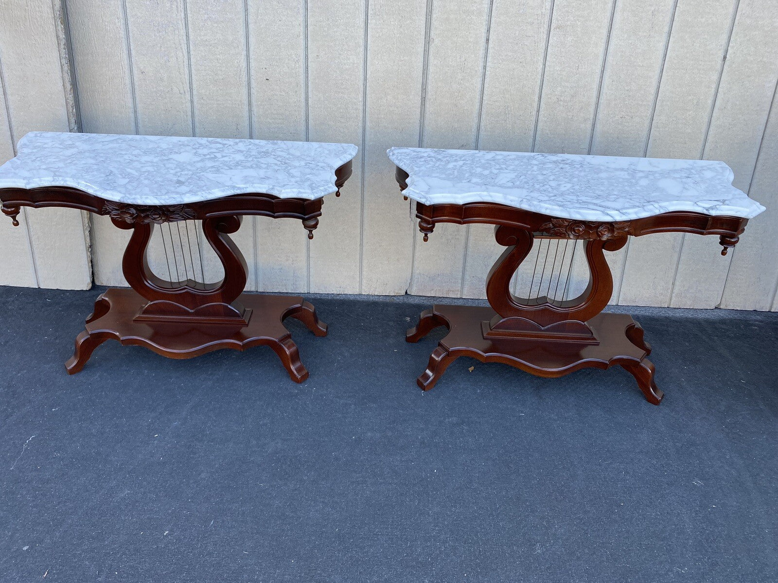 66048 + 66049   PAIR    of  Kimball ?? Marble top Console Table Stand s