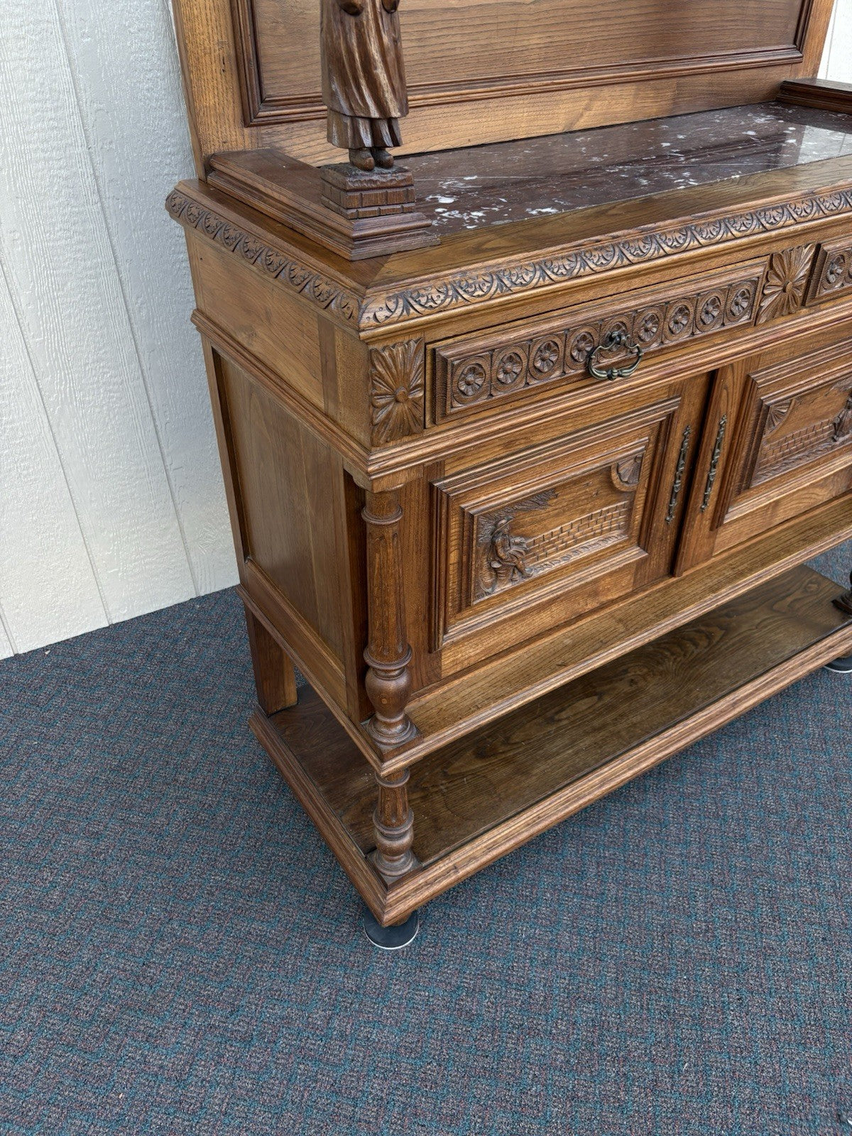 67011 Antique French Marble Top Buffet Sideboard Cabinet