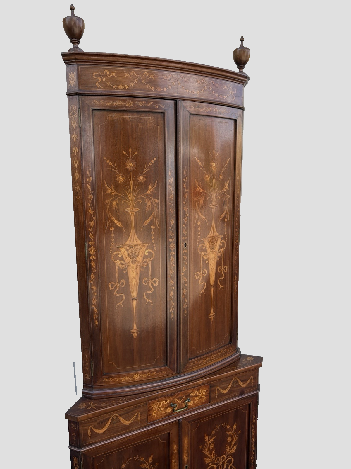 66982 Antique Custom Hand Made  Mahogany  Corner Curio Cabinet