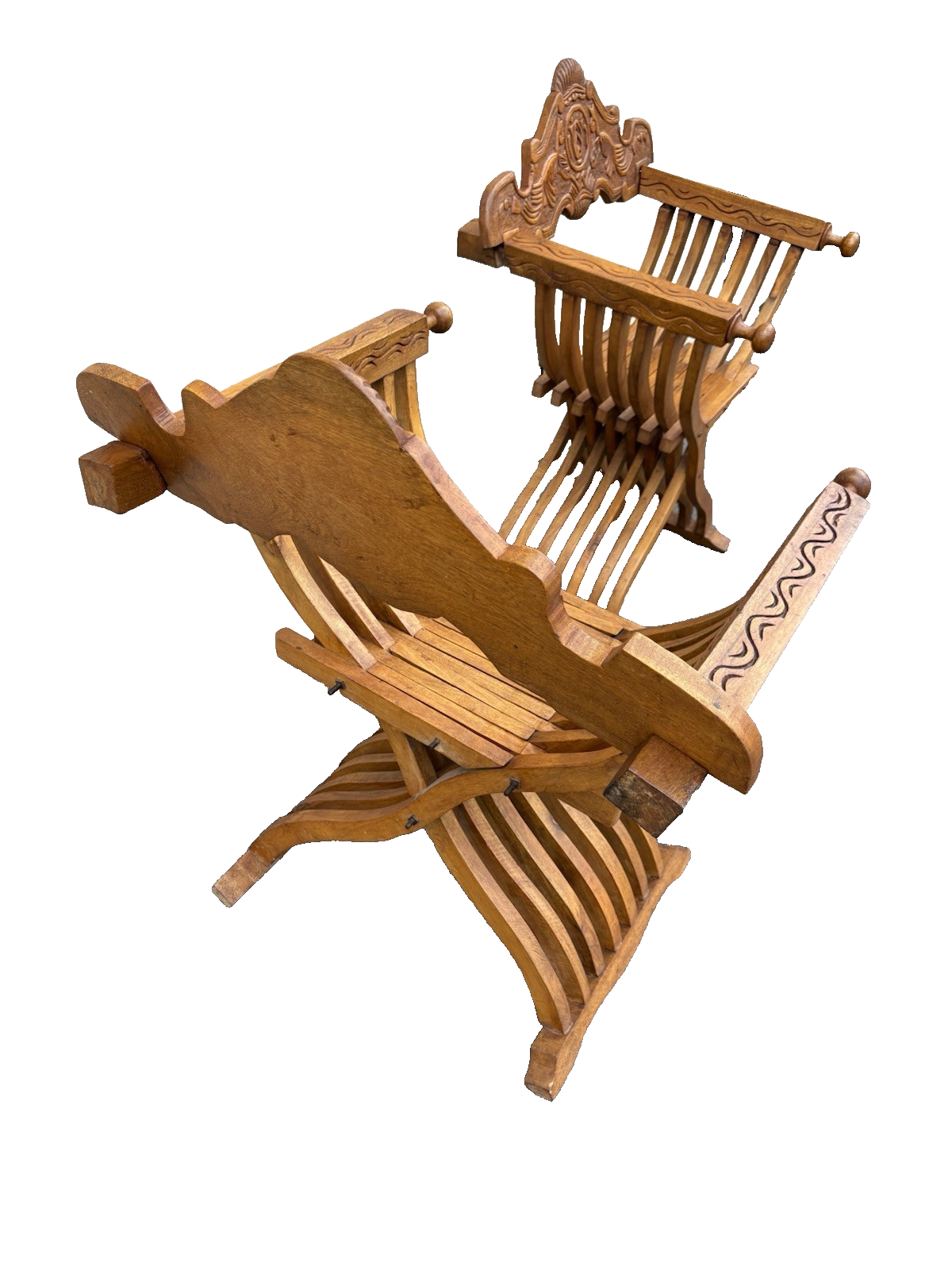 66956 + 66955  PAIR TEAK Wood Hand Made Chairs Chair s