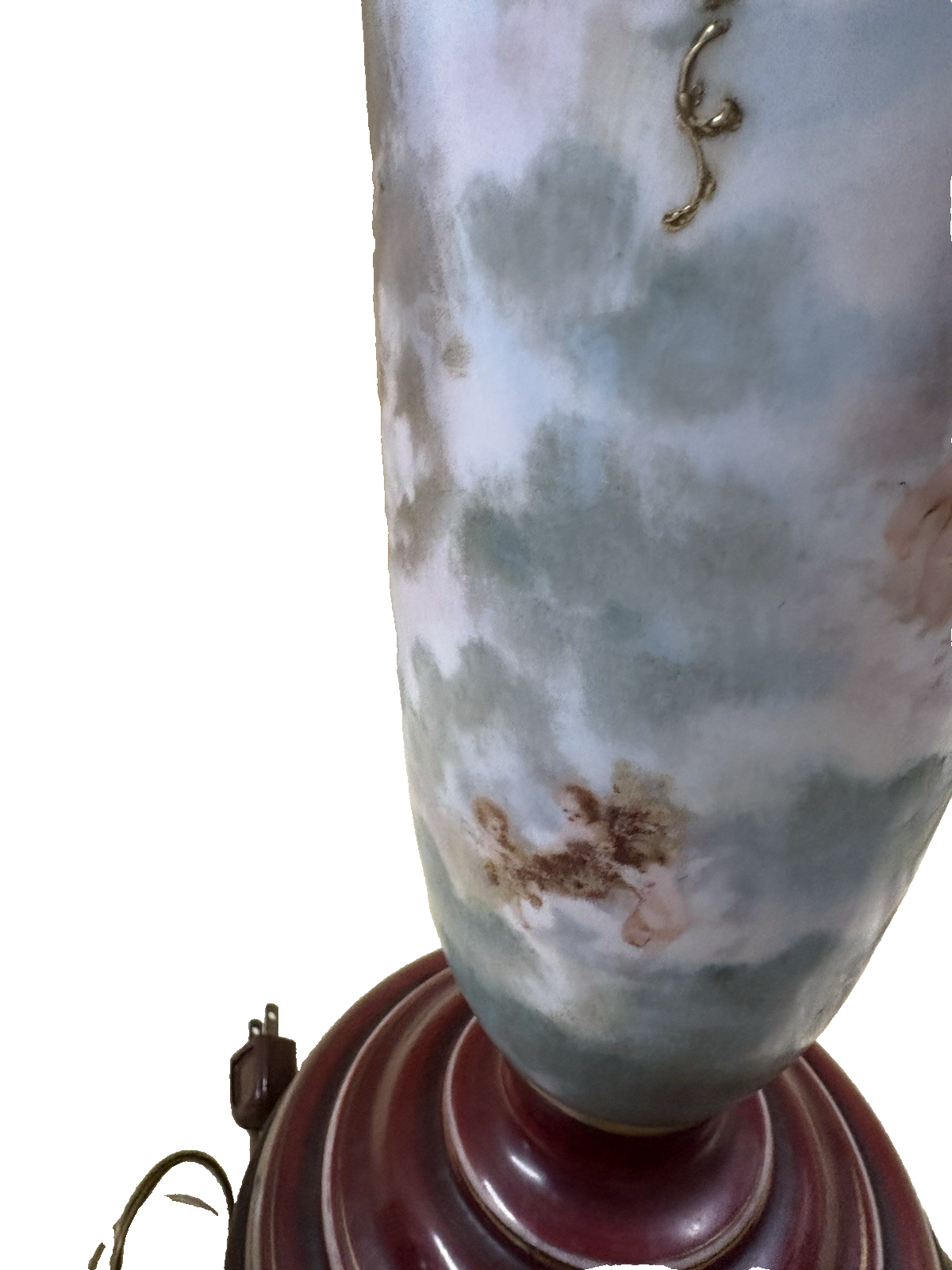 65041 Pair Antique Porcelaine Table Lamps with Cherubs