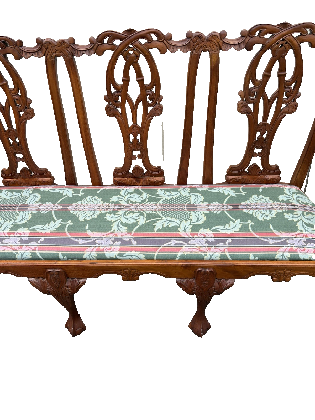 66942   Chippendale Mahogany Claw Foot Settee Loveseat Couch