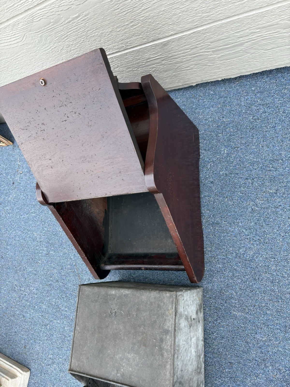 66553 Antique Hand Carved  Mahogany Coal Bin Storage Cabinet