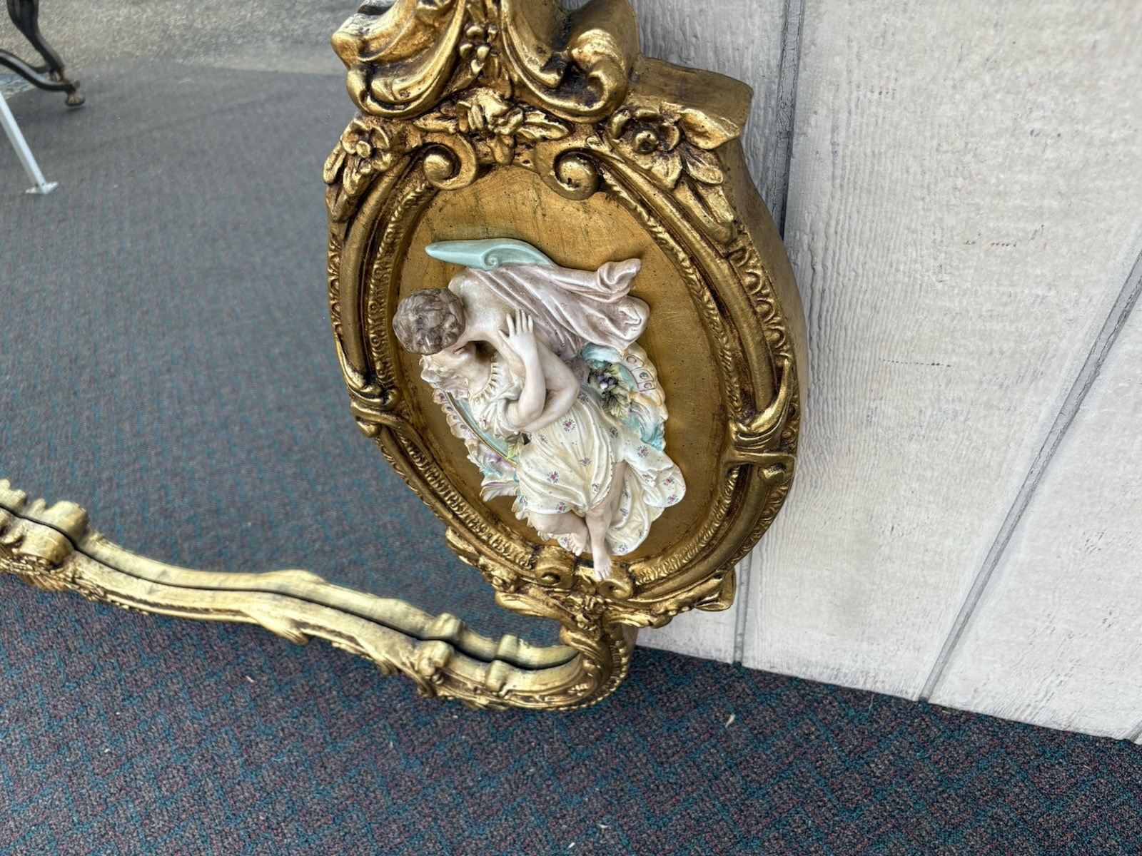 66917   Decorator Gold Mirror with Figural Plaques