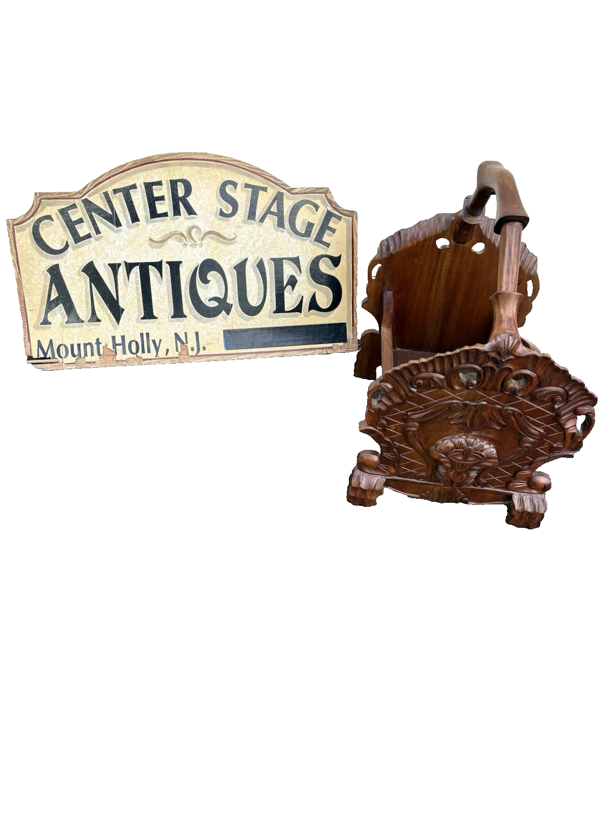 66687   Hand Carved Solid Mahogany Magazine Rack