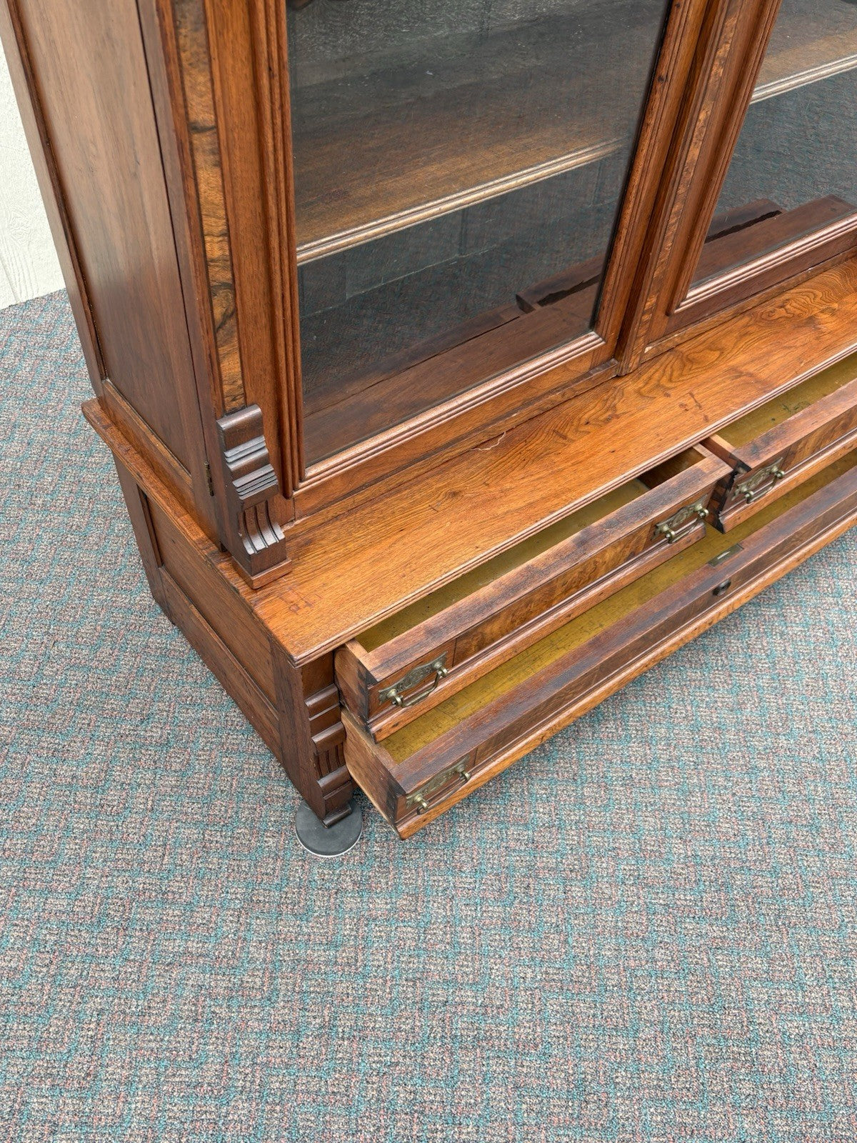 67027 Antique Walnut Victorian Bookcase Curio Cabinet