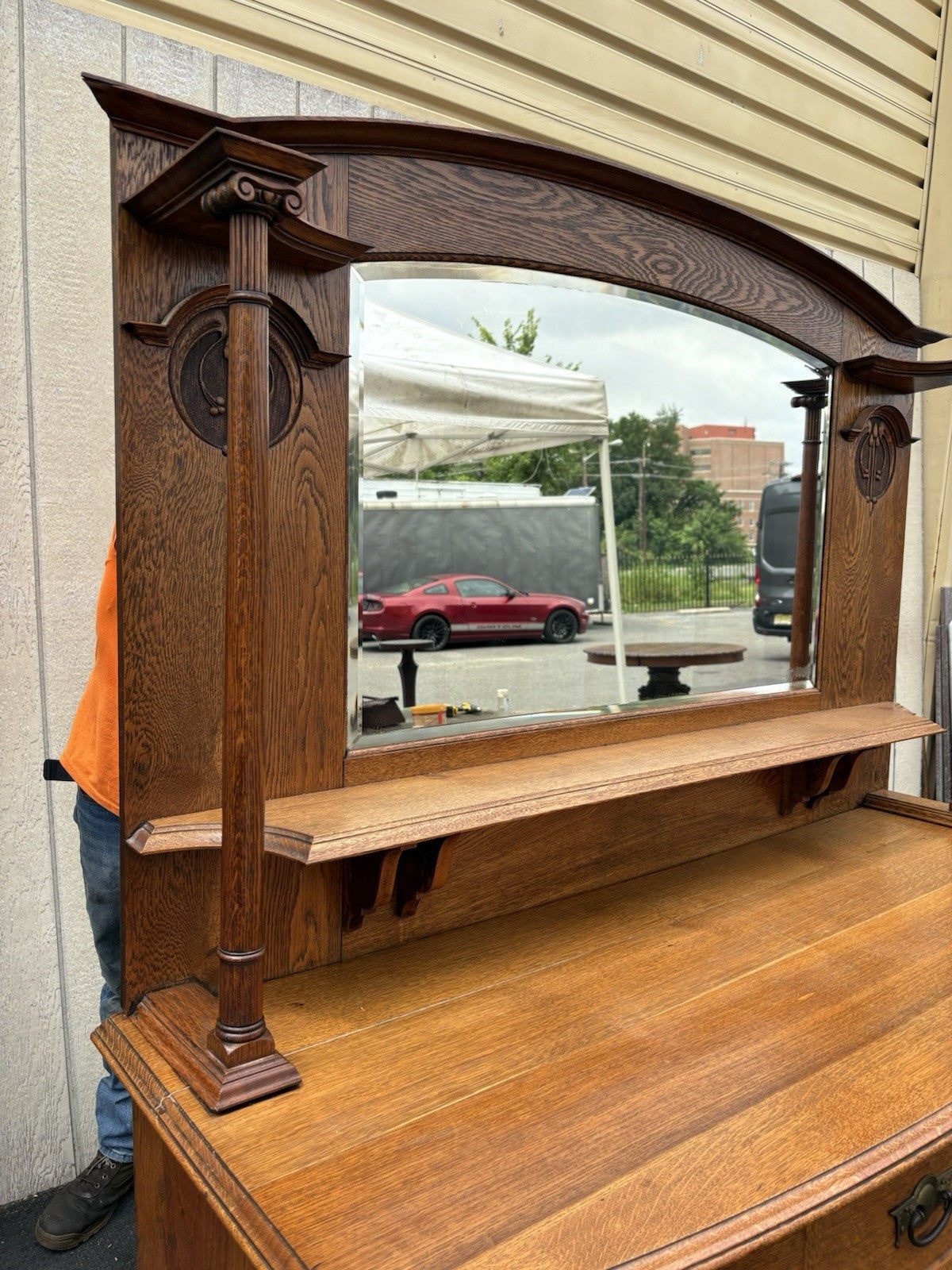 66739  Antique Victorian Oak Buffet Sideboard with Mirror