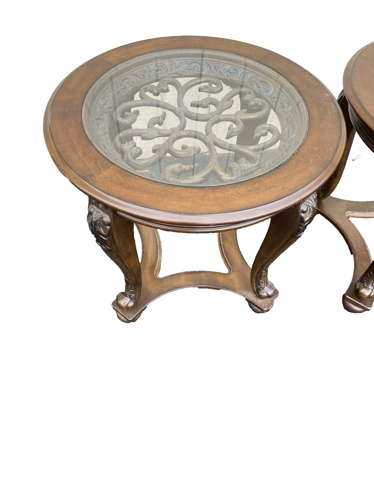 66528  Pair Modern Lamp Table Stand s with Glass Inserts