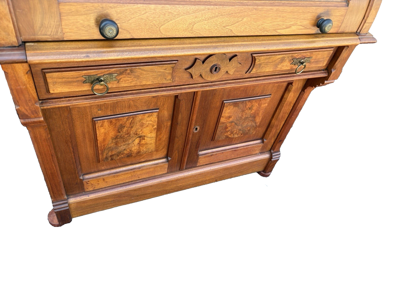 66644 Antique Victorian Walnut Cylinder Desk with Bookcase Top