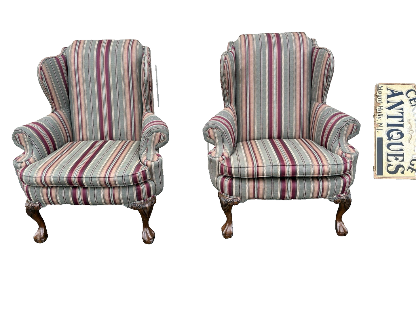 66662   Pair Claw Foot Wing Chair s Chairs