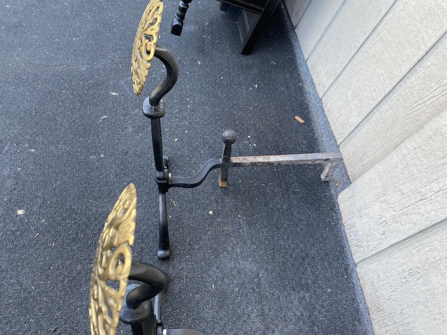 65387  Antique Iron  Andirons Fireplace Mantle