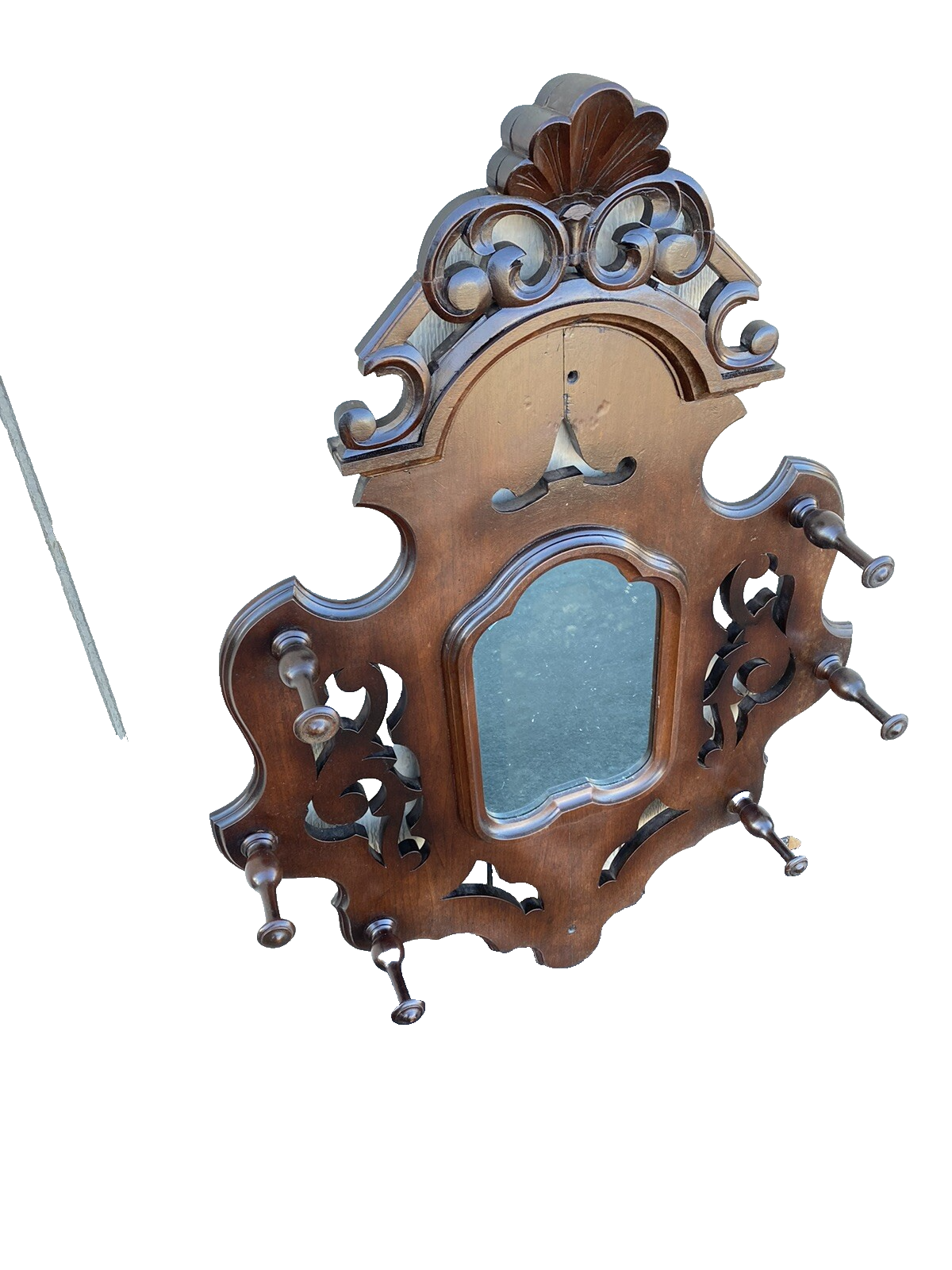 66249 Antique Walnut Victorian Wall Mirror Hat Rack Coattree
