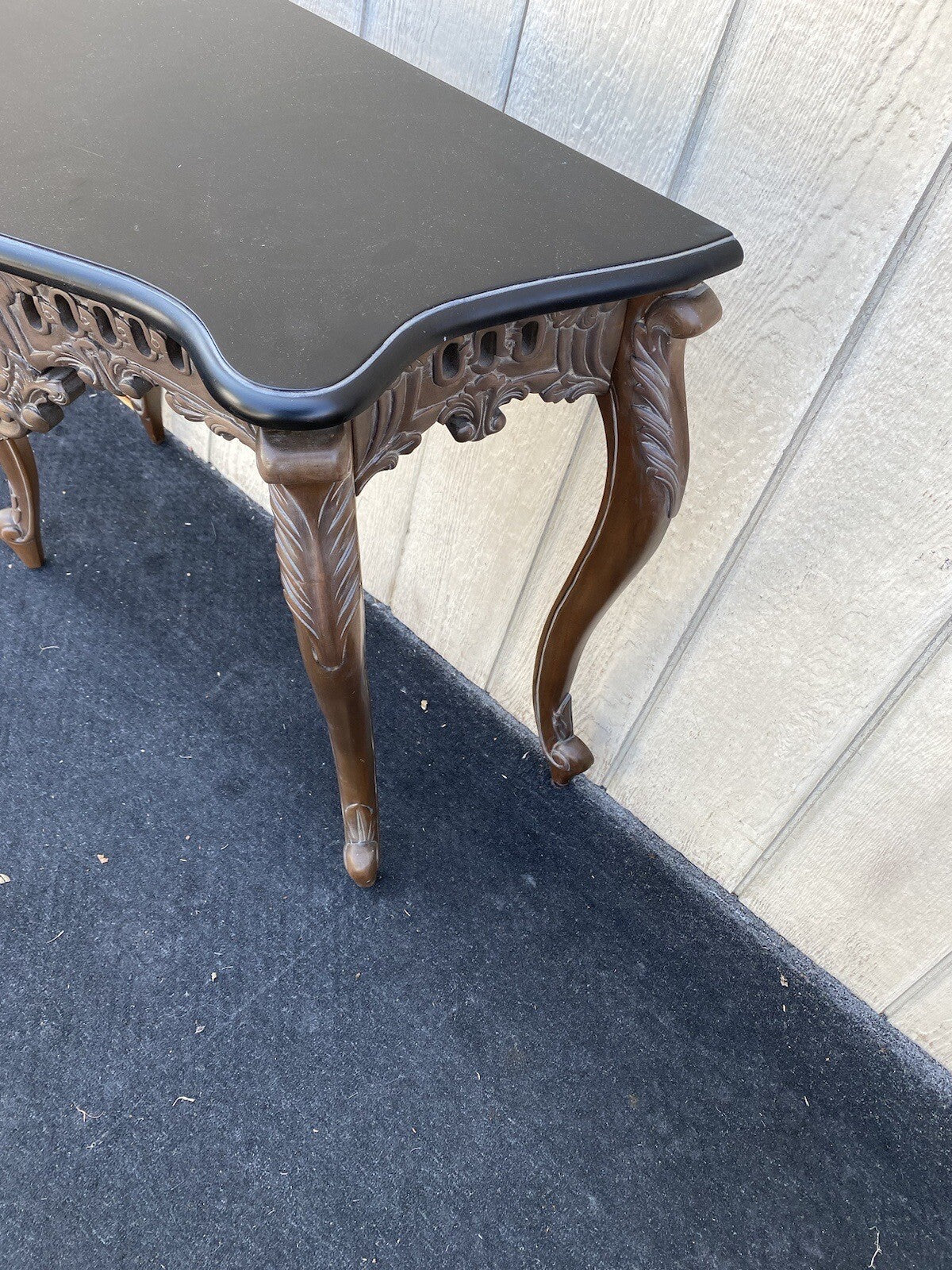 64748  Marble Top Carved Mahogany Console Table