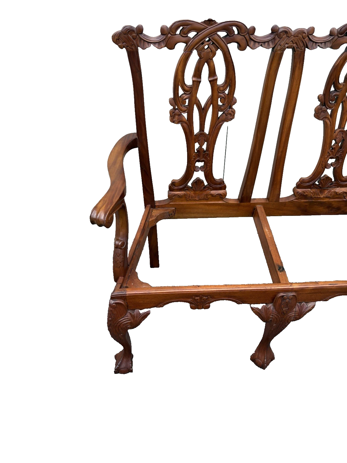 66942   Chippendale Mahogany Claw Foot Settee Loveseat Couch