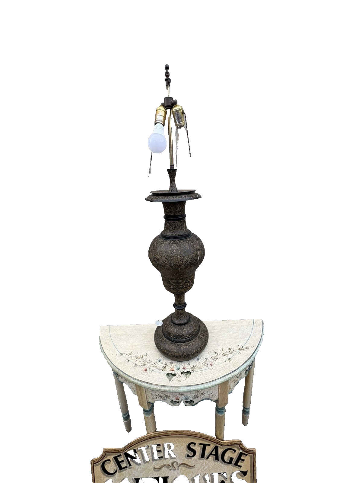 67043 Large Oriental Decorator Metal Lamp with Fancy  Custom made Shade