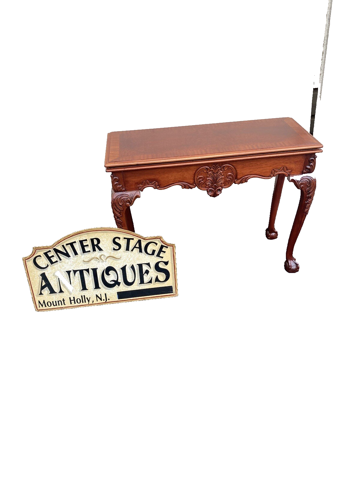 64531 Banded Mahogany  Ball And Claw Foot Carved Flip Top Game ? Dining  Table