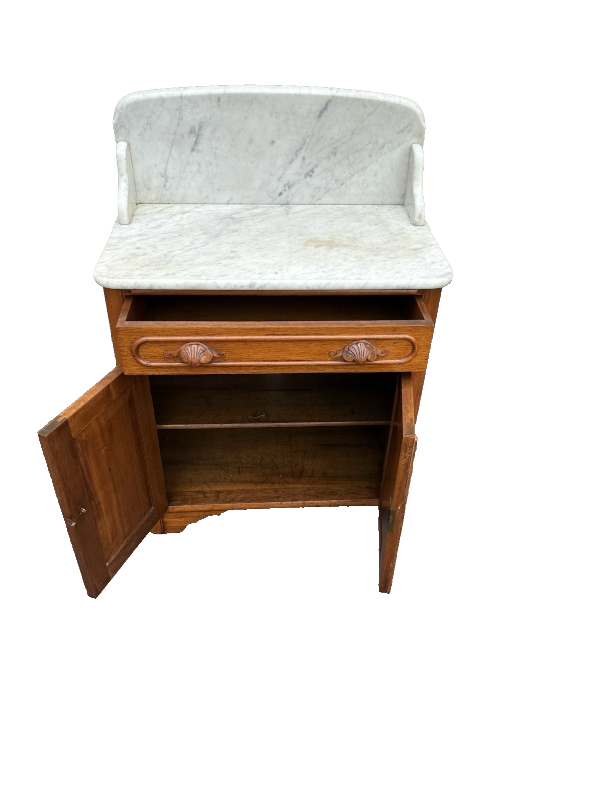 66855  Antique Victorian Walnut  Marble Top Washstand Chest Dresser