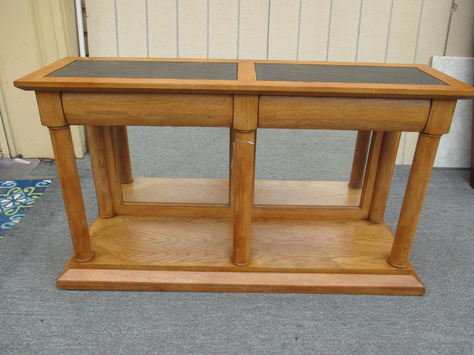 59337 Oak Console Hall Table with Slate Inserts