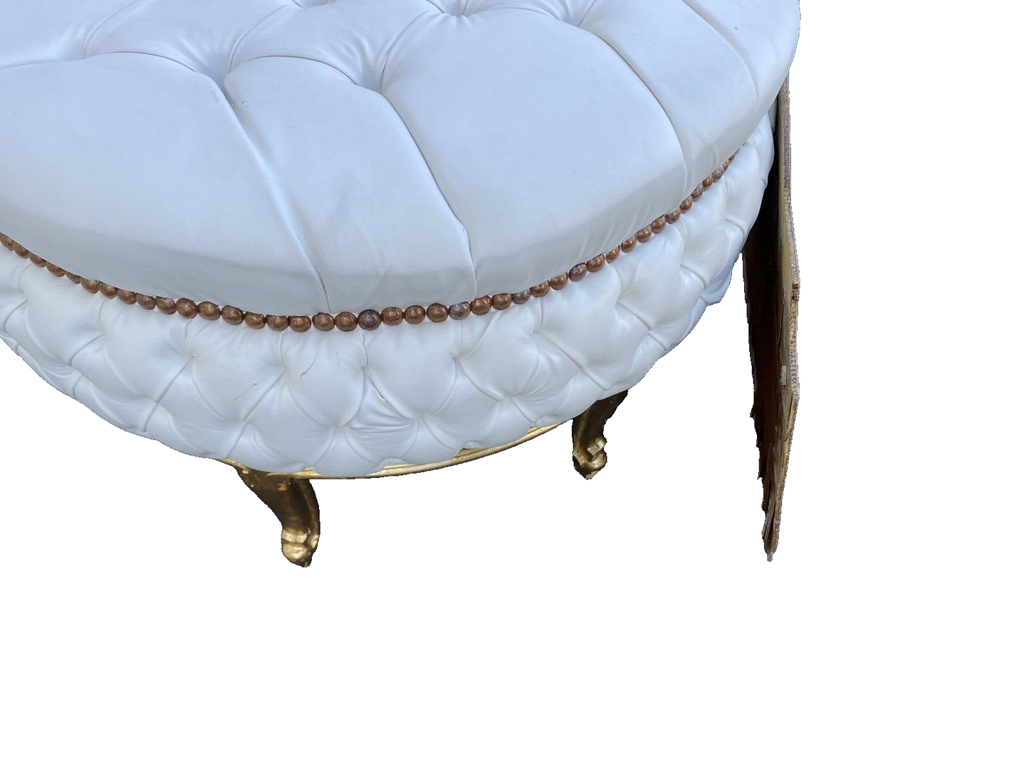 65422  Round Decorator Tufted Ottoman with Gold Legs